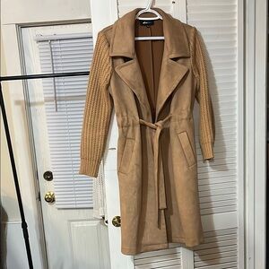Alice Blue Tan Trench Coat with Wide Lapel and Belt